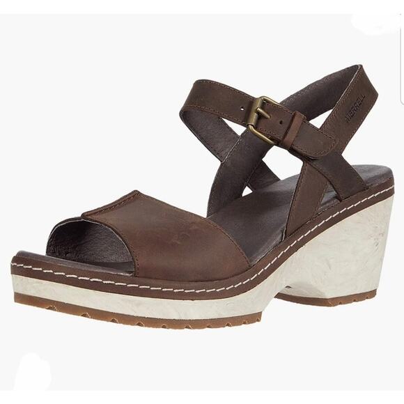Merrell Halendi Strap Sandal Women’s Size 10 Open Toe Brown Leather Platform - Picture 1 of 12